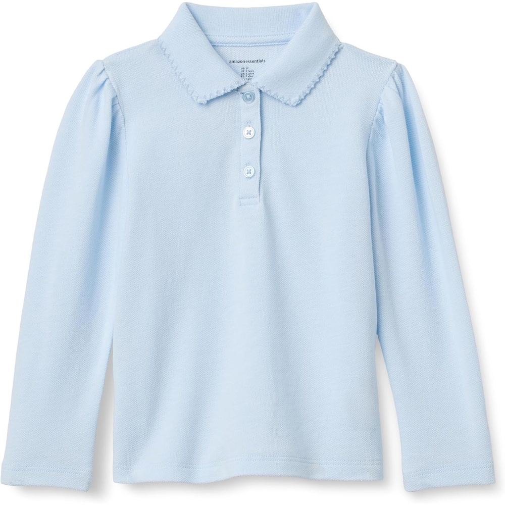 image:imageAmazon Essentials Girls and Toddlers Uniform Pique Long Sleeve Polo ShirtLight Blue