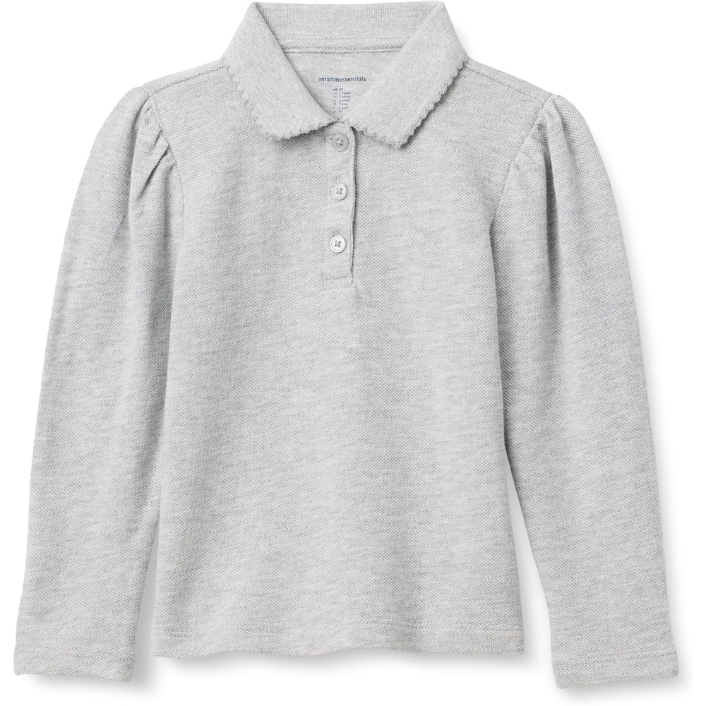 image:imageAmazon Essentials Girls and Toddlers Uniform Pique Long Sleeve Polo ShirtLight Grey Heather