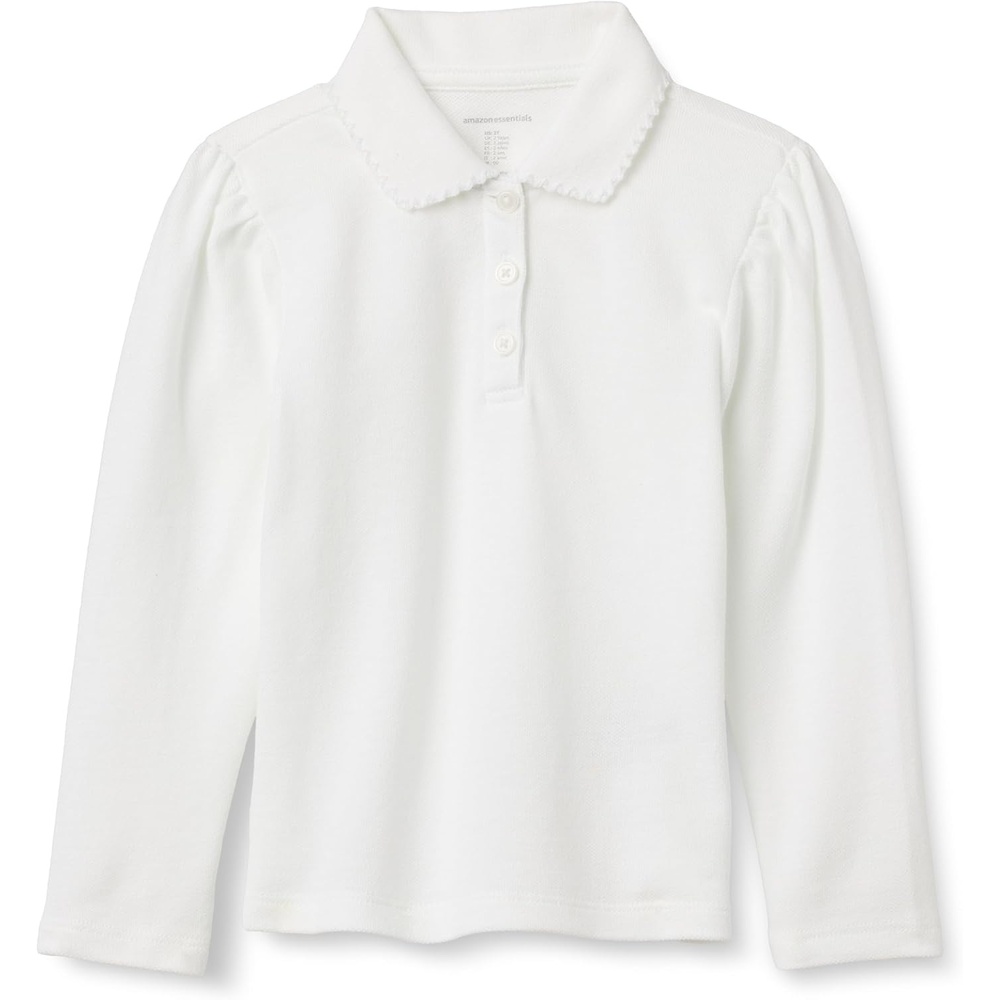 image:imageAmazon Essentials Girls and Toddlers Uniform Pique Long Sleeve Polo ShirtWhite