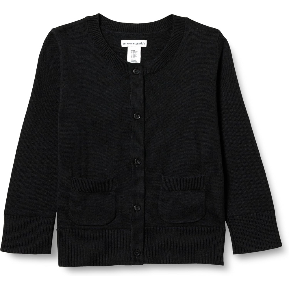 image:imageAmazon Essentials Girls and Toddlers Uniform Slim Fit Crewneck Cardigan SweaterBlack