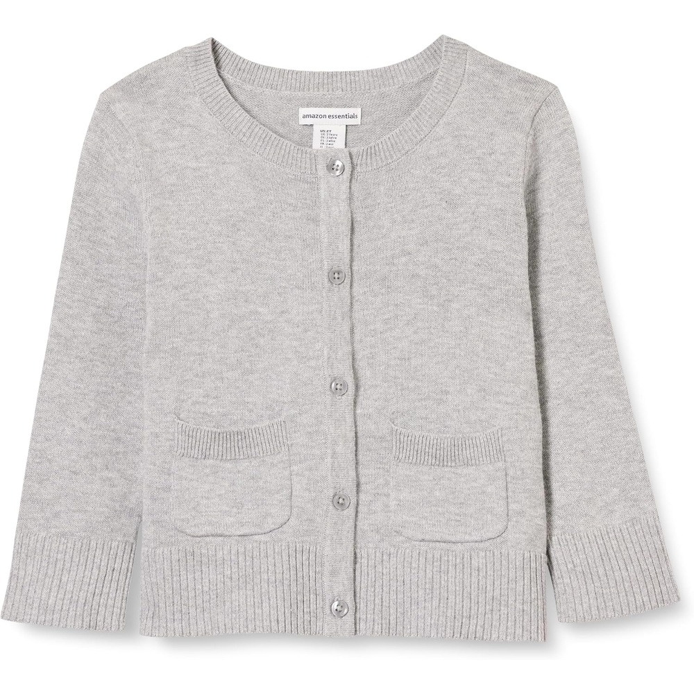 image:imageAmazon Essentials Girls and Toddlers Uniform Slim Fit Crewneck Cardigan SweaterLight Grey Heather