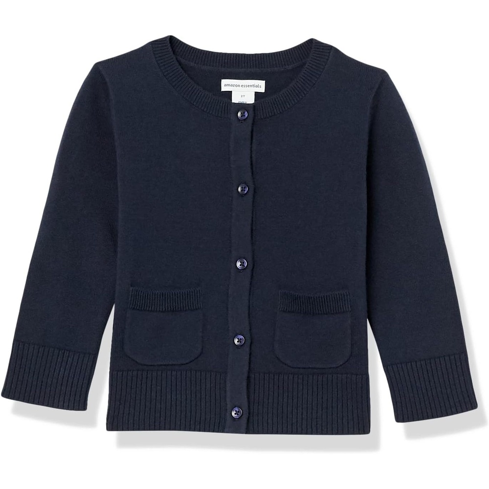 image:imageAmazon Essentials Girls and Toddlers Uniform Slim Fit Crewneck Cardigan SweaterNavy