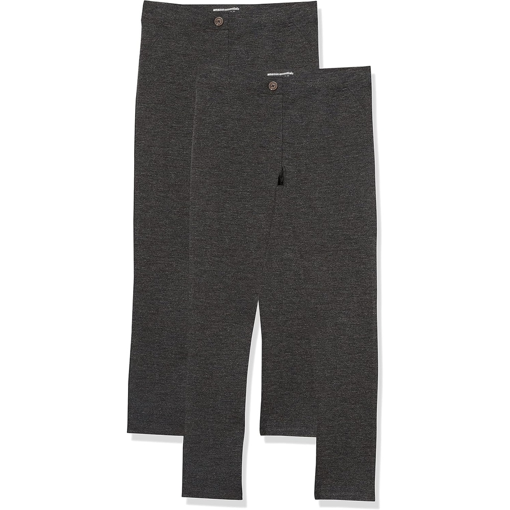 image:imageAmazon Essentials Girls and Toddlers Uniform Slim Fit PonteKnit Pant with Elastic Waist Pull On Pack of 2Dark Grey
