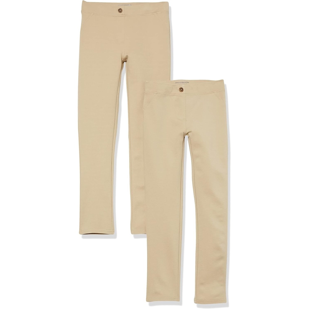 image:imageAmazon Essentials Girls and Toddlers Uniform Slim Fit PonteKnit Pant with Elastic Waist Pull On Pack of 2Khaki Brown