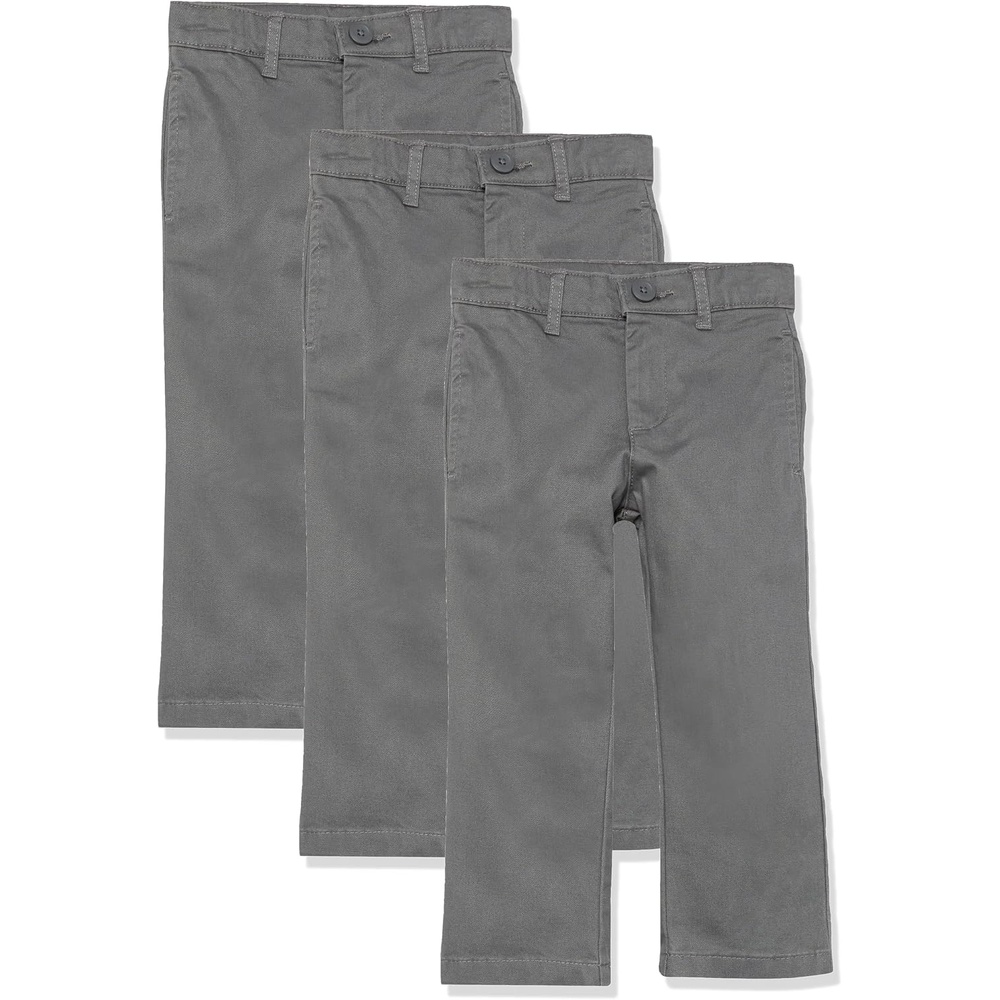 image:imageAmazon Essentials Toddler Boys School Uniform StraightFit FlatFront Chino Pants with Adjustable Elastic Waist Multipack3pack Grey
