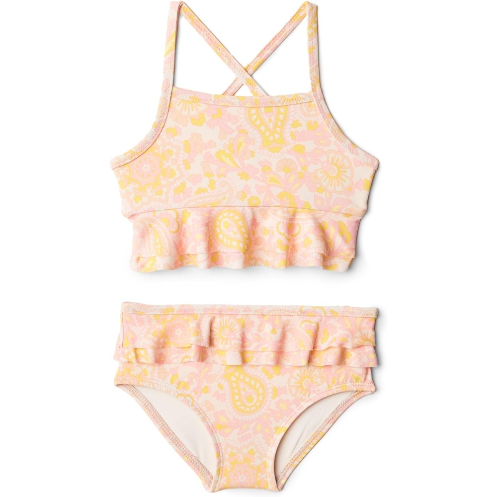 image:imageAmazon Essentials x Sofia Grainge Toddler and Baby Girls Two Piece Swimsuit with Crisscross Straps DoubleLayer FlounceShell Pink Ornate Paisley