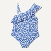 Amazon Essentials Girls and Toddlers’ Asymmetric Frill One-Shoulder One-Piece Swimsuit(Blue Ditsy Floral)