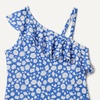 Amazon Essentials Girls and Toddlers’ Asymmetric Frill One-Shoulder One-Piece Swimsuit(Blue Ditsy Floral)