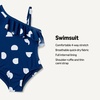 Amazon Essentials Girls and Toddlers’ Asymmetric Frill One-Shoulder One-Piece Swimsuit(Deep Blue Ivory Abstract Dots)