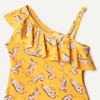 Amazon Essentials Girls and Toddlers’ Asymmetric Frill One-Shoulder One-Piece Swimsuit(Golden Yellow Beige Leopard)