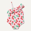 Amazon Essentials Girls and Toddlers’ Asymmetric Frill One-Shoulder One-Piece Swimsuit(Pink Tomato Red Strawberries)