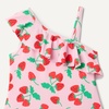 Amazon Essentials Girls and Toddlers’ Asymmetric Frill One-Shoulder One-Piece Swimsuit(Pink Tomato Red Strawberries)