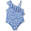 Amazon Essentials Girls and Toddlers’ Asymmetric Frill One-Shoulder One-Piece Swimsuit(Blue Ditsy Floral)
