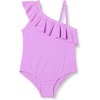 Amazon Essentials Girls and Toddlers’ Asymmetric Frill One-Shoulder One-Piece Swimsuit(Bright Lavender)