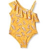 Amazon Essentials Girls and Toddlers’ Asymmetric Frill One-Shoulder One-Piece Swimsuit(Golden Yellow Beige Leopard)