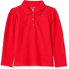 Amazon Essentials Girls and Toddlers’ Uniform Pique Long Sleeve Polo Shirt(Bright Poppy Red)
