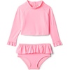 Amazon Essentials x Sofia Grainge Toddlers and Baby Girls’ Two-Piece Long Sleeve Rashguard Set, Multipacks(Candy Pink)