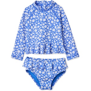 Amazon Essentials Baby Girls’ Long-Sleeve Ruffle Rashguard Set(Blue Ditsy Floral)