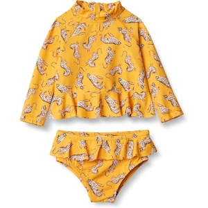 Amazon Essentials Baby Girls’ Long-Sleeve Ruffle Rashguard Set(Golden Yellow Beige Leopard)