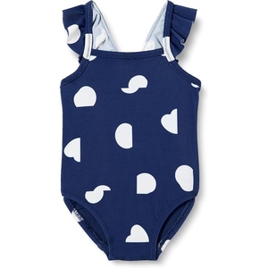 Amazon Essentials Baby Girls’ Ruffle One-Piece Swimsuit(Deep Blue Ivory Abstract Dots)