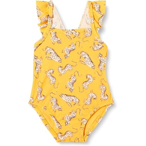 Amazon Essentials Baby Girls’ Ruffle One-Piece Swimsuit(Golden Yellow Beige Leopard)