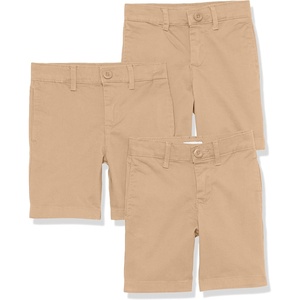 Amazon Essentials Boys and Toddlers’ School Uniform Woven Flat-Front Shorts with Elastic Waist(3-pack Khaki)