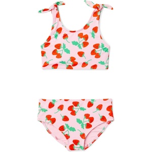 Amazon Essentials Girls’ 2pc Bow Bikini Swim Set, Quick-Dry Stretch Fabric(Pink Tomato Red Strawberries)