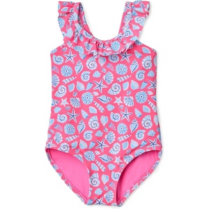 Amazon Essentials Girls’ Frill-Trimmed One-Piece Swimsuit(Hot Pink Shells)