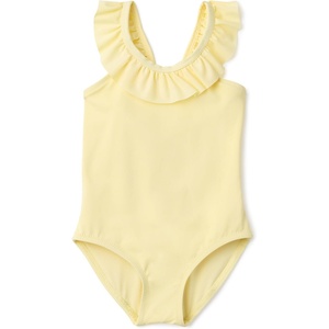 Amazon Essentials Girls’ Frill-Trimmed One-Piece Swimsuit(Light Yellow)