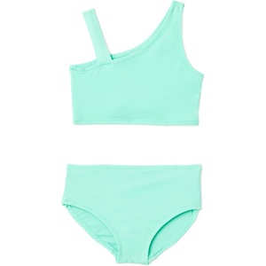 Amazon Essentials Girls’ One Shoulder Two-Piece Bikini Swim Set, Slim Fit(Bright Mint Green)