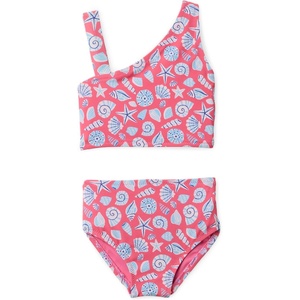 Amazon Essentials Girls’ One Shoulder Two-Piece Bikini Swim Set, Slim Fit(Hot Pink Shells)