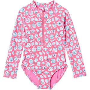 Amazon Essentials Girls’ Rash Guard One-Piece Swimsuit, Long Sleeve(Hot Pink Shells)