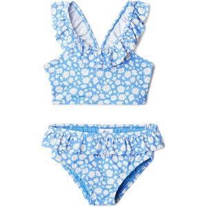 Amazon Essentials Girls’ Ruffle Two-Piece Bikini Swim Set with Criss-Cross Straps(Blue Ditsy Floral)