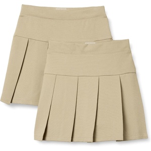 Amazon Essentials Girls’ Uniform Pleated Skort with Built-in Shorts, Elastic Waist, Pack of 2(Khaki Tan)