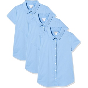 Amazon Essentials Girls’ Uniform Short Sleeve Stretch Poplin Button-Down Shirts, Pack of 3(Blue)