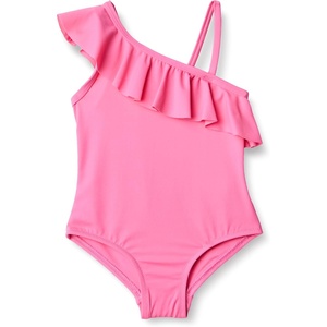Amazon Essentials Girls and Toddlers’ Asymmetric Frill One-Shoulder One-Piece Swimsuit(Hot Pink)