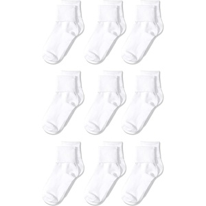 Amazon Essentials Girls and Toddlers’ Cotton Blend Ankle Uniform Turn Cuff Socks, 9 Pairs(White)