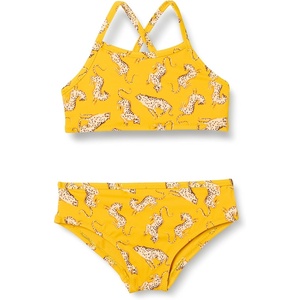 Amazon Essentials Girls and Toddlers’ Cross Back Bikini Set(Golden Yellow Beige Leopard)