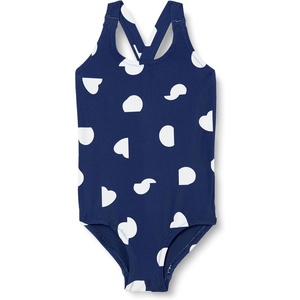 Amazon Essentials Girls and Toddlers’ Cross-Back One-Piece Swimsuit(Deep Blue Ivory Abstract Dots)