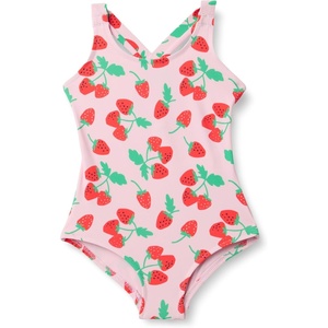 Amazon Essentials Girls and Toddlers’ Cross-Back One-Piece Swimsuit(Pink Tomato Red Strawberries)