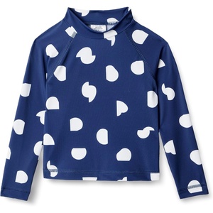 Amazon Essentials Girls and Toddlers’ Long Sleeve Swim Rashguard T-Shirt(Deep Blue Ivory Abstract Dots)