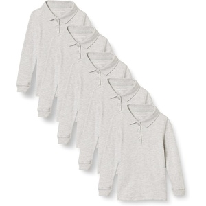 Amazon Essentials Girls and Toddlers’ Long-Sleeve School Uniform Interlock Polo Shirts(5-pack Heather Grey)