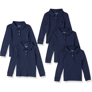 Amazon Essentials Girls and Toddlers’ Long-Sleeve School Uniform Interlock Polo Shirts(5-pack Navy)