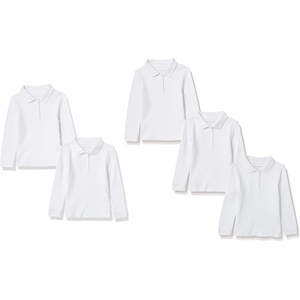Amazon Essentials Girls and Toddlers’ Long-Sleeve School Uniform Interlock Polo Shirts(5-pack White)