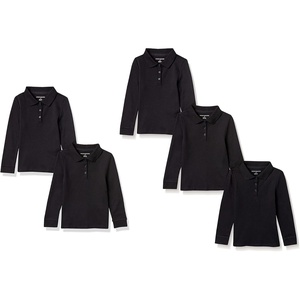 Amazon Essentials Girls and Toddlers’ Long-Sleeve School Uniform Interlock Polo Shirts(Black)