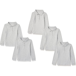 Amazon Essentials Girls and Toddlers’ Long-Sleeve School Uniform Interlock Polo Shirts(Grey Heather)