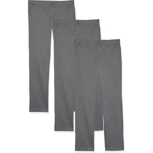 Amazon Essentials Girls and Toddlers’ School Uniform Straight Leg Adjustable Waist Flat-Front Chino Pants, Pack of 3(Grey)