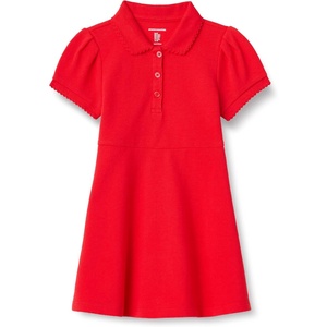 Amazon Essentials Girls and Toddlers’ Short Sleeve Polo Dress(Bright Poppy Red)