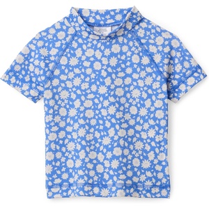 Amazon Essentials Girls and Toddlers’ Short Sleeve Slim Fit High-Neck Rashguard T-Shirt(Blue Ditsy Floral)