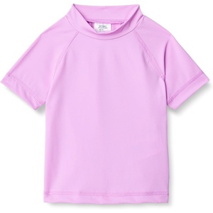 Amazon Essentials Girls and Toddlers’ Short Sleeve Slim Fit High-Neck Rashguard T-Shirt(Bright Lavender)